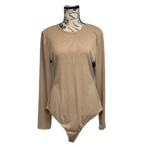 Gianni Bini Womens Brown Ribbed Long Sleeve Thong Bodysuit XL Preppy Casual